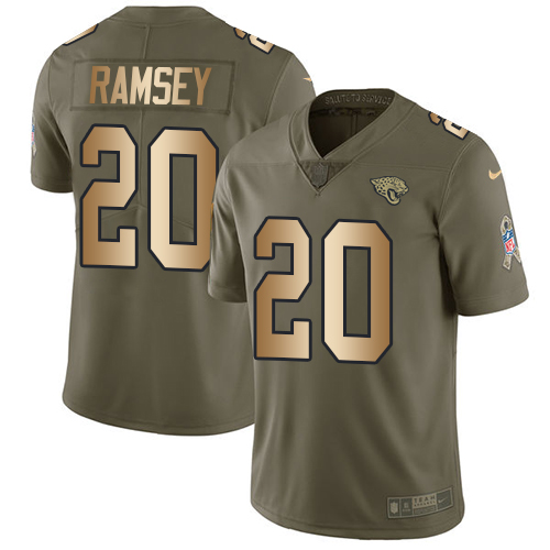 Jacksonville Jaguars #20 Jalen Ramsey Olive Gold Youth Stitched NFL Limited 2017 Salute to Service Jersey->youth nfl jersey->Youth Jersey